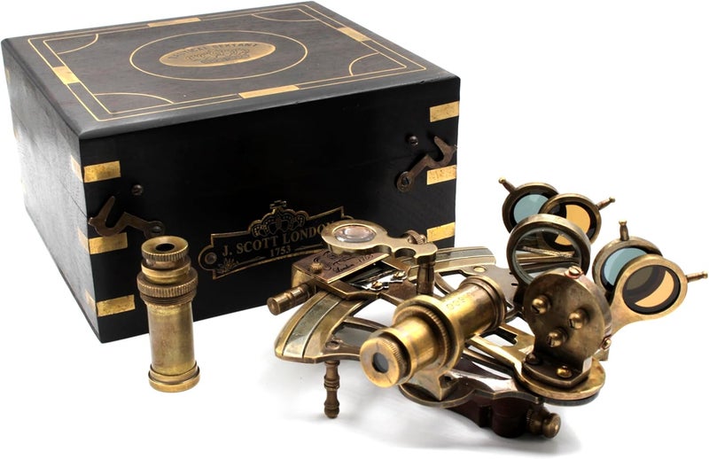 OCEAN REPLICAS J. Scott London Brass Sextant – Vintage Solid Antique Nautical Maritime Navigation Instrument with Hardwood Display Box – Functional Ship History Decor & Gift - Image 2